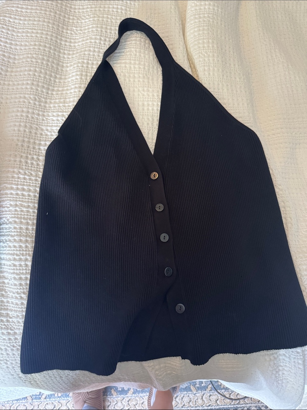 Abercrombie & Fitch Black Ribbed Halter Top with Buttons